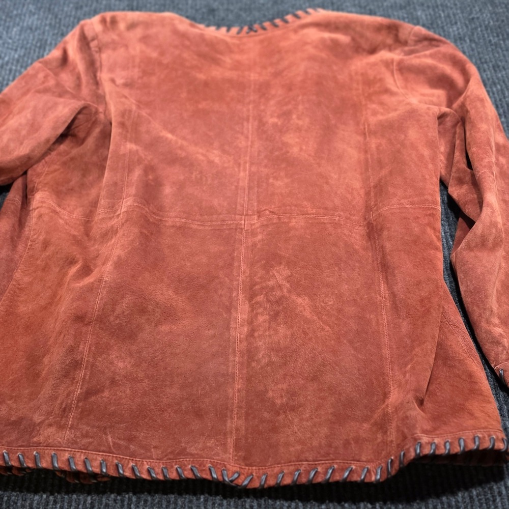Linea by Louis Dell'Olio Suede Jacket Women Large Rust Leather Whipstitch Trim - Picture 3 of 11
